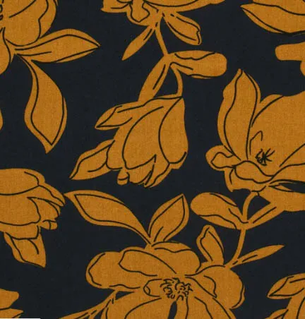 Viscose zwart met roeste bloemen